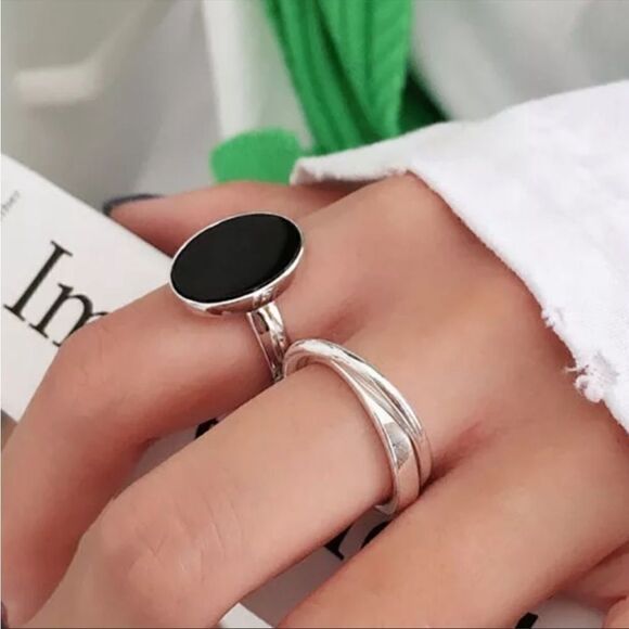 #26 New 925 Sterling Silver Black Onyx Ring Set - Picture 2 of 5